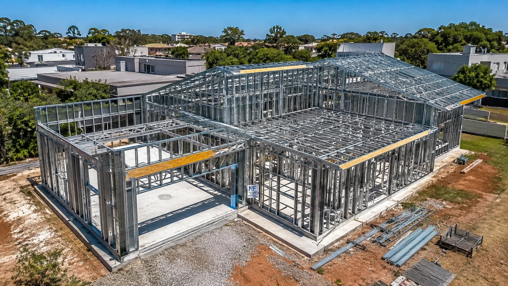 Vista aérea de obra em Light Steel Frame em execução